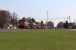 A491 rolls west through Bancroft with the BC Rail heritage unit trailing